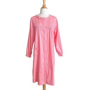 MEY GAAN Vintage 70s Pink Lace Trim Night Dress Cottagecore Loungewear Size S